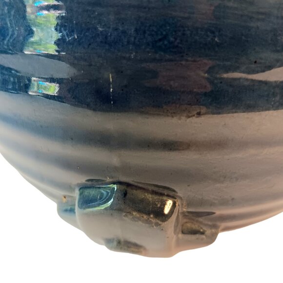 1930s Deep Blue Style Ribbed Geometric Design Art Deco Vase - Picture 9 of 14